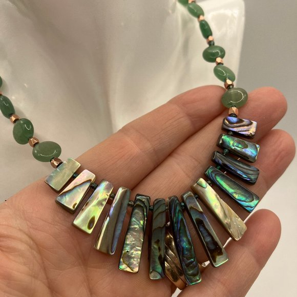 NEW Abalone Paua Natural Shell Graduated Necklace + Aventurine, Copper 20 inches - Picture 5 of 8